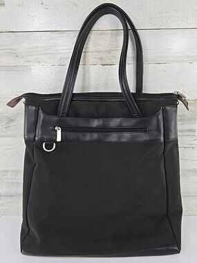 SAMSONITE Black Nylon Leather Tote Bag Zip Pocket Shoulder Work Travel Purse VGC